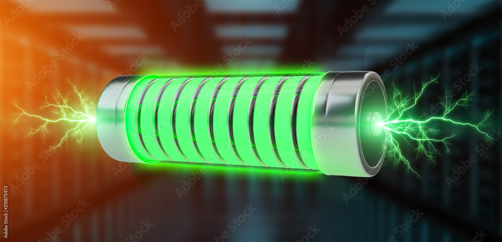 Aufkleber green battery with lightnings 3d rendering