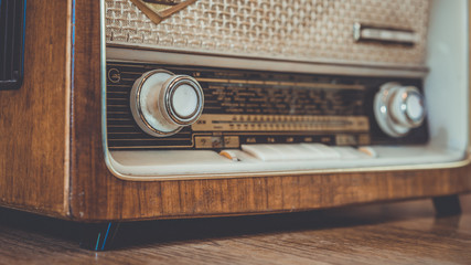 Vintage Radio On Wooden Table