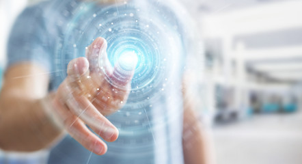 Businessman using digital network connection interface 3D rendering