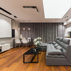 Interior with sofa and table