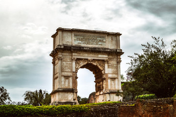 Fototapeta na wymiar The Arch of Titus in Rome, Italy. Rome landmark.