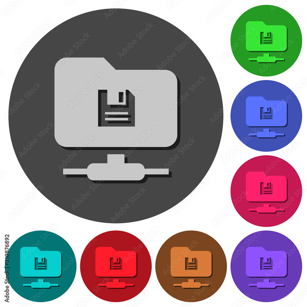 Poster ftp save icons with shadows on round backgrounds
