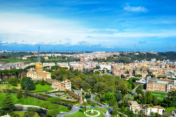 Rome, Italy with Vatican city. Famous Saint Peter's Square in Vatican and aerial view of the city with building and ancient cityscape.