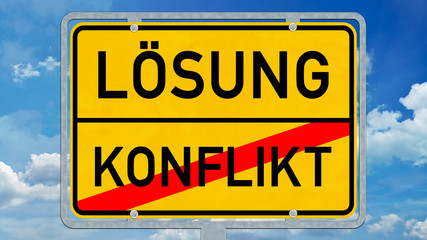Obraz premium osg48 OrtsSchildGrafik osg - Ortsschild mit der Aufschrift: Lösung versus Konflikt - 16zu9 g6250