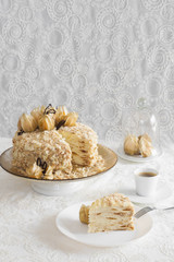 Homemade  mille-feuille cake or Napoleon cake with pastry cream
