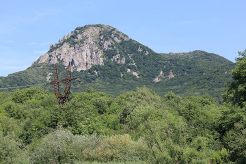 View of the tops of the mountains from the slope of Mount Beshtau. Pyatigorsk, Russia