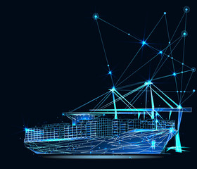 Transportation, import-export and logistics concept. Banner. Abstract image of a starry sky or space, consisting of points, lines, and shapes in the form of  stars and the universe. Low poly vector