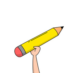 Cartoon hand holding a big pencil