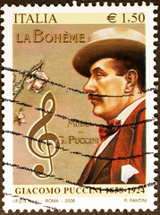 Famous italian composer Giacomo Puccini on postage stamp