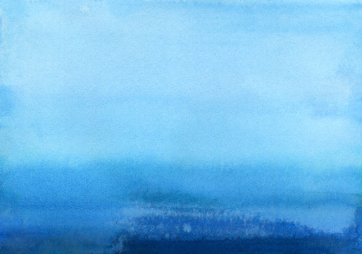 Hand painted blue watercolor background. Watercolor wash. 