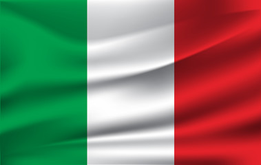 The national flag of Italy. The symbol of the state on wavy silk fabric. Realistic illustration.