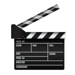 Opened realistic Cinema or film clapper. Illustrated vector.