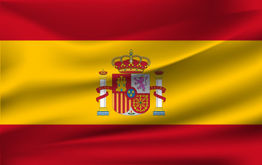 Flag of Spain. Realistic waving flag of Kingdom of Spain. Fabric textured flowing flag of Spain.