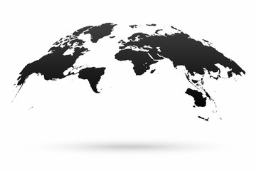 World map globe isolated on white background. Stylized world map in globe shape with shadow