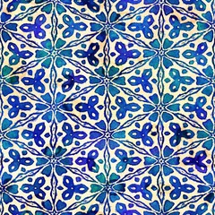 Native batik seamless watercolor artistic boho style colorful square pattern.