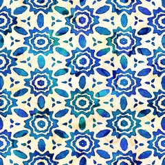 Native batik seamless watercolor artistic boho style colorful square pattern.