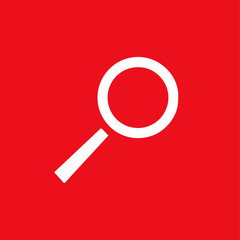 magnifier. white icon on red background