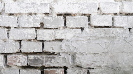 White Brick Wall Texture. White Background. Old Masonry Brickwork Painted on White
