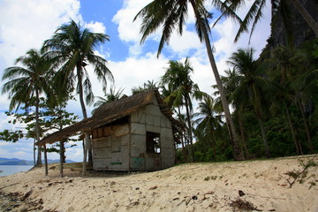 A hut on a desert island near to Palawan, Philippines