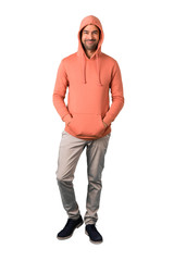Fototapeta premium Full body of Man in a pink sweatshirt