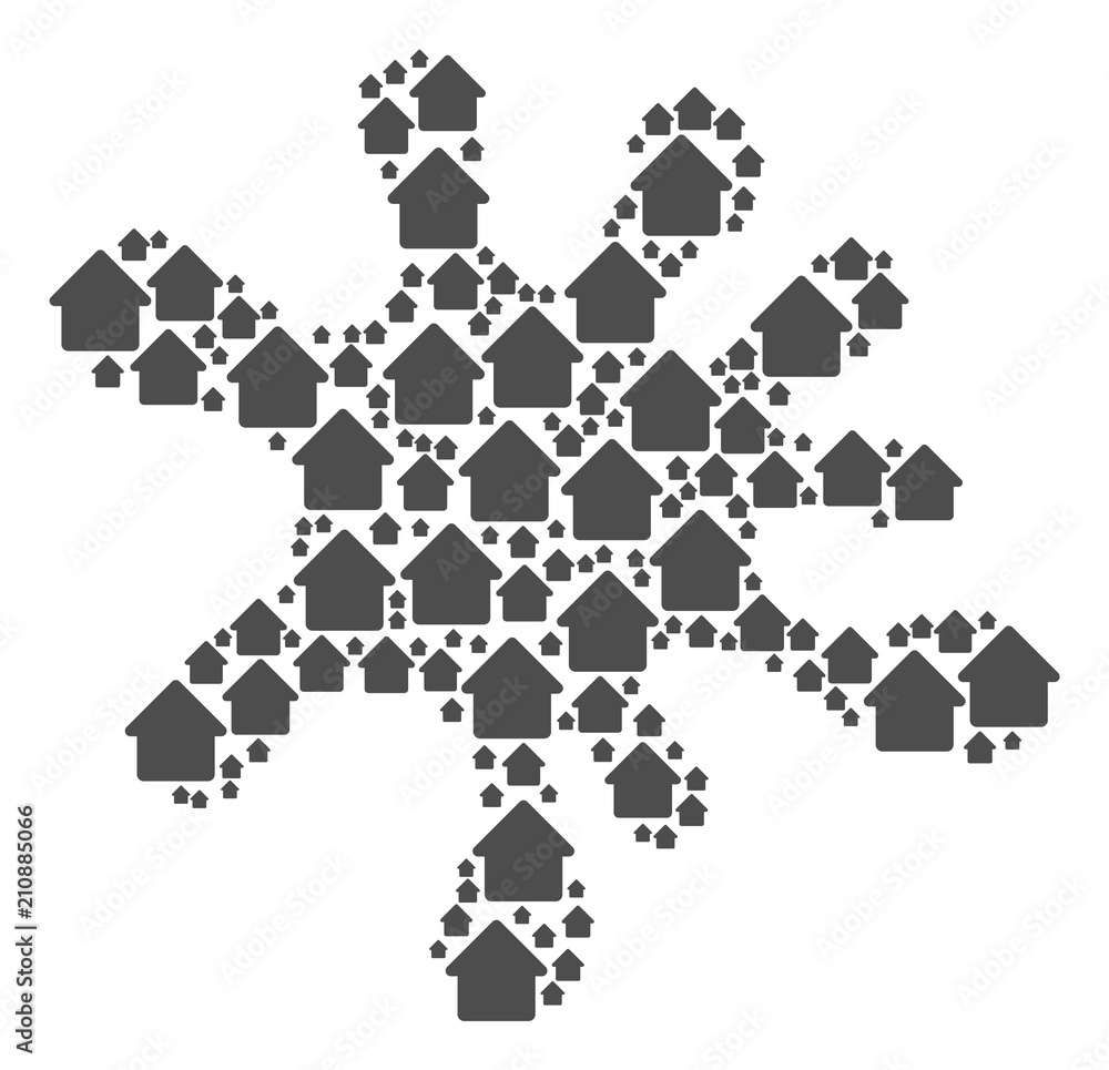 Poster blot figure composed of cabin pictograms in different sizes. abstract vector splat representaion. ca