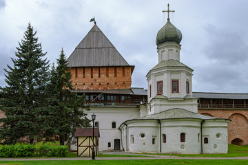 Fototapeta na wymiar Church of the Intercession in the courtyard the Veliky Novgorod Kremlin, Russia.