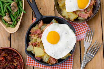 Swedish potato hash with meat and egg Pyttipanna