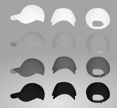 Baseball cap set. black grey and white. vector illustration