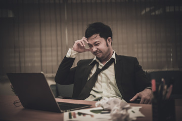 Asian businessman stressed from work,Furious from hard work,Boss complain about project,Thailand people,Young man stressful,Clerk fail from job