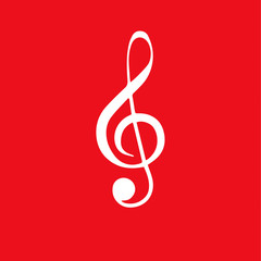 musical note. white icon on red background