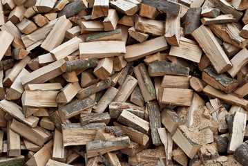 Sliced wood is cast by a slide