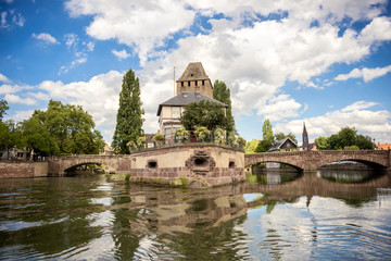 Fototapeta na wymiar Strasbourg, medieval bridge Ponts Couverts in the tourist area 