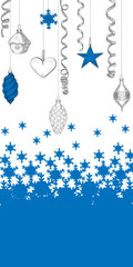 Blue and white background with Christmas decoration.