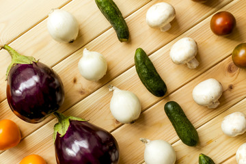 Organic food. Fresh vegetables . On the wood table.