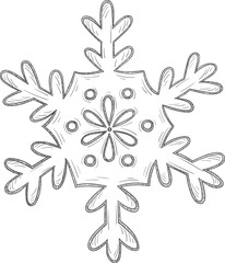 Sketch of snowflake isolated on white background.
