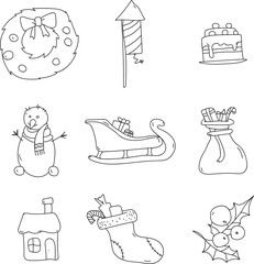 Set of christmas decorative objects isolated on white.