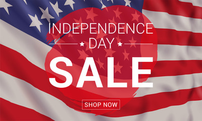 Fototapeta na wymiar Independence day sale. Vector banner design template with american flag and text.