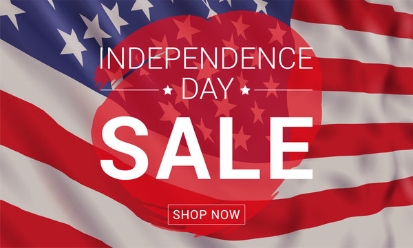 Independence day sale. Vector banner design template with american flag and text.