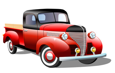 Старый грузовой ретро  автомобиль на белом фоне, векторная иллюстрация