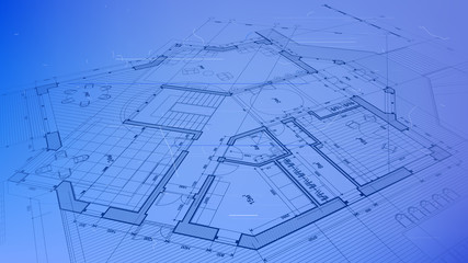 vector architectural plan - abstract architectural blueprint of a modern residential building / technology, industry, business concept illustration: real estate, building, construction & architecture
