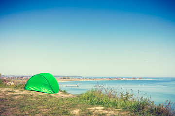 Tourist tent in nature area.