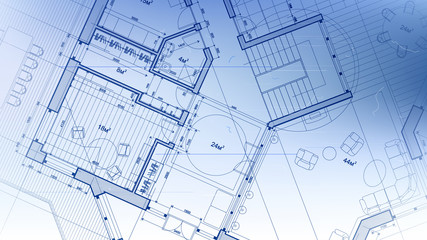 vector architectural plan - abstract architectural blueprint of a modern residential building / technology, industry, business concept illustration: real estate, building, construction & architecture