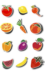 vector fruits and vegetables on a transparent background with a shadow