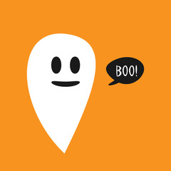 Funny ghost and speech bubble with text " Boo!" Halloween card, print, poster, sticker.