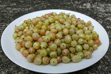 gooseberry fruit on a plate on stone background