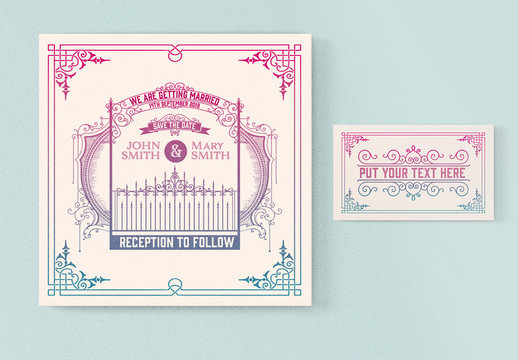 Retro Style Gradient Wedding Invitation Set