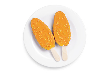 Two ice cream in caramel glaze