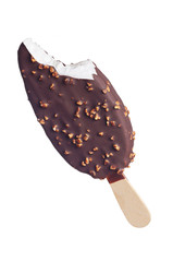 Bitten ice cream in chocolate glaze