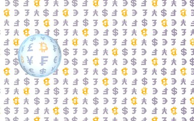 Bitcoin on white background. Digital currency symbol. Wave effect, currency market fluctuations. Business concept. 3D illustration