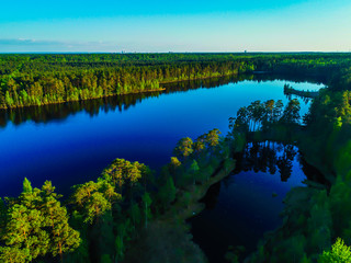 high view of the Gulf of Finland, forest and Islands at sunset